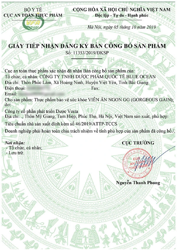 Đăng ký công bố Viên ăn ngon GG