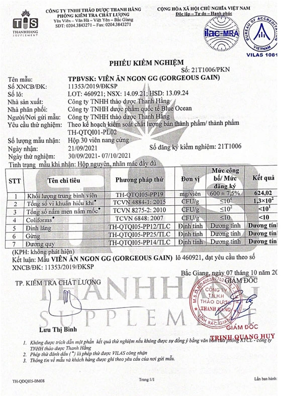 Kiểm nghiệm chất lượng Viên Ăn Ngon GG