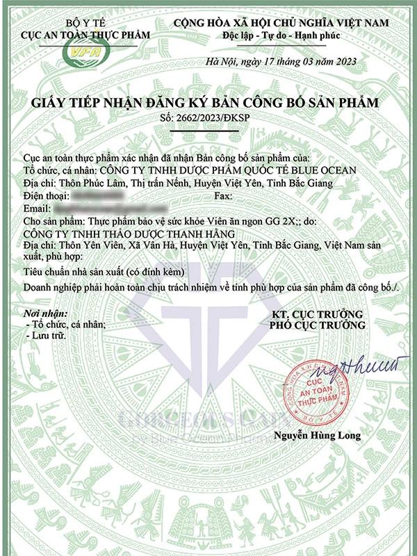 Đăng ký công bố Viên Ăn Ngon GG 2X