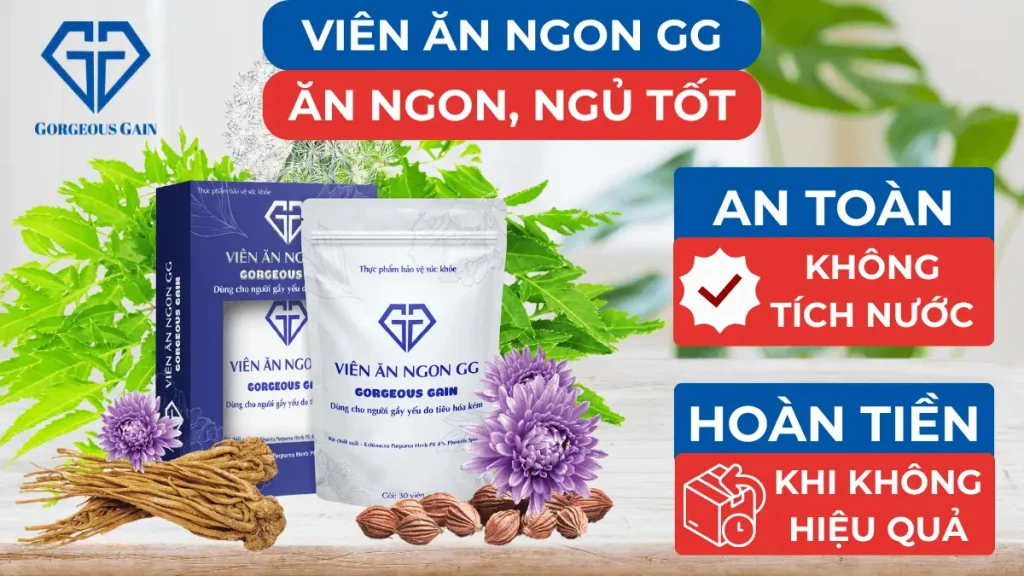 Viên Ăn Ngon GG chính hãng – hỗ trợ ăn ngon, ngủ tốt, cải thiện tiêu hoá, an toàn không tích nước, hoàn tiền khi không hiệu quả.